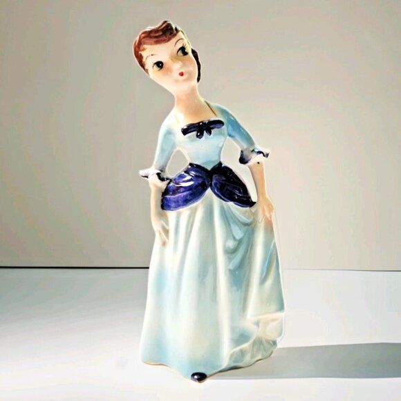 Kreiss Vintage Victorian Lady in Blue Dress Porcelain Figurine 7 3/8" Tall - Picture 3 of 7